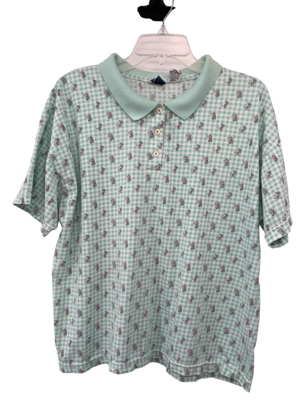 Vintage Bold Spirit Polo Shirt Womens XL Mint Gingham Floral Used